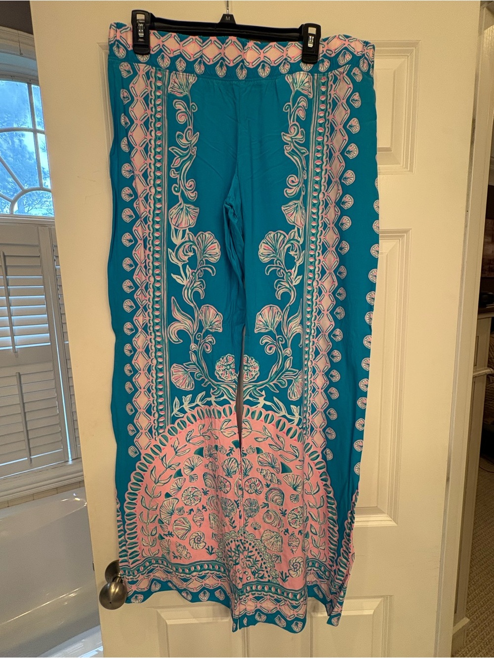 Lilly Pulitzer Turquoise blue & Pink Printed Wide-Leg Pants